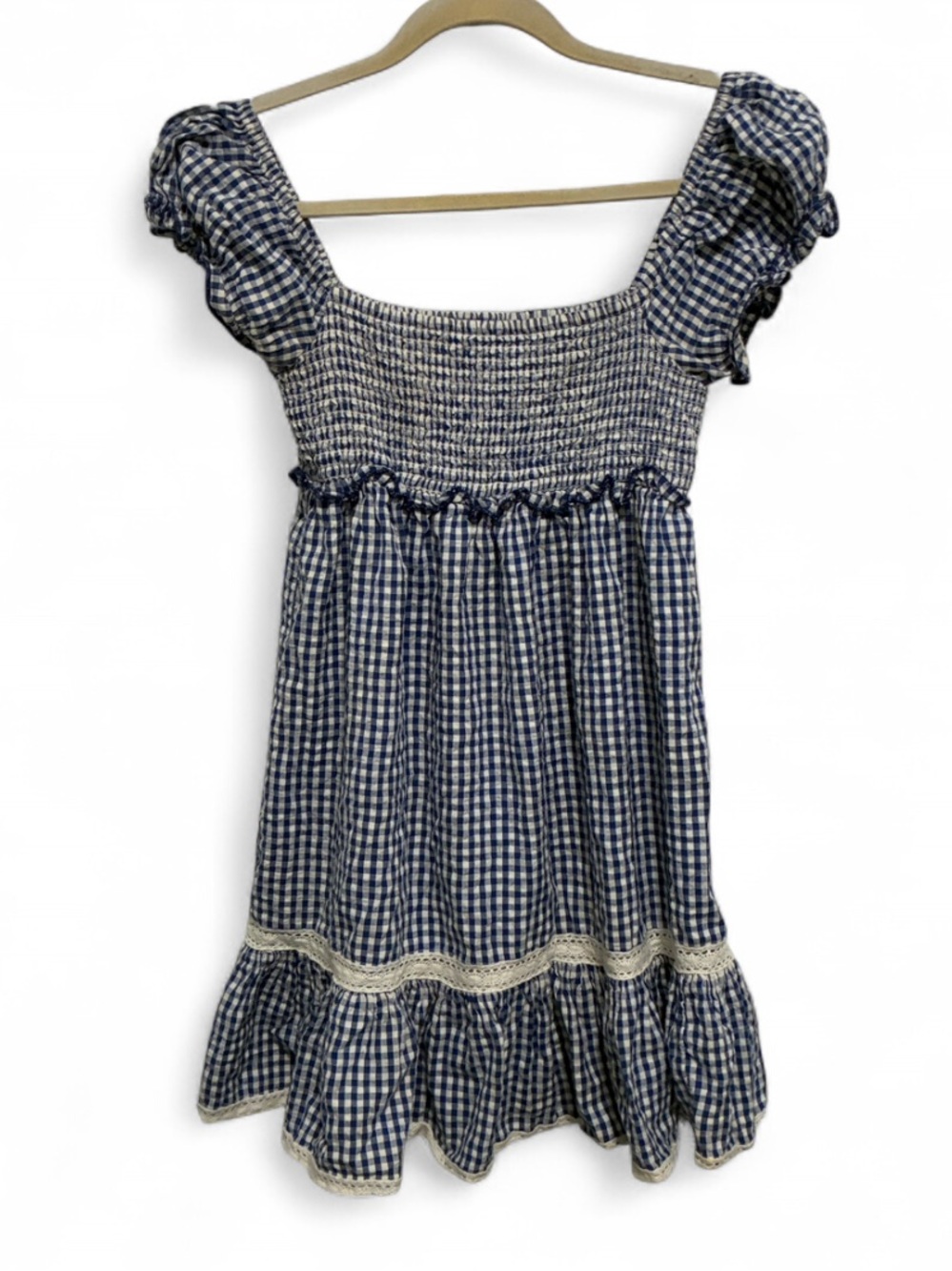 Urban Outfitters Blue Gingham Smocked Boho Cottagecore Mini Dress